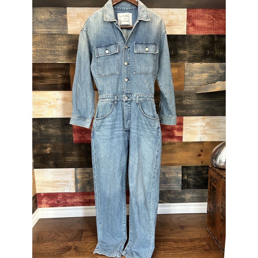 Retrofete Tori Jumpsuit Denim Coverall Dress Belted XL Blue